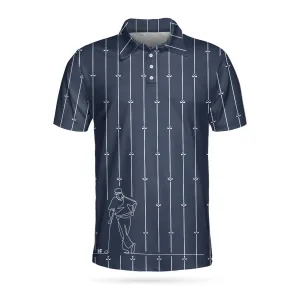 Vertical Stripe Golf Club Polo Shirt, Black And White One Line Drawing Golfer Polo Shirt, Unique Golf Shirt For Men Coolspod