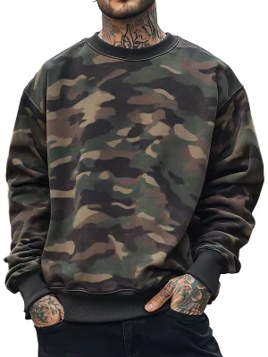 Vintage Camouflage Print Loose Sweatshirt