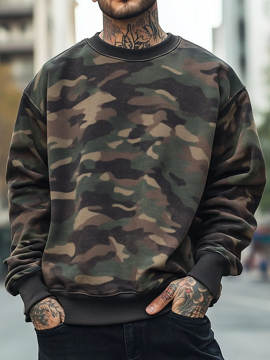 Vintage Camouflage Print Loose Sweatshirt