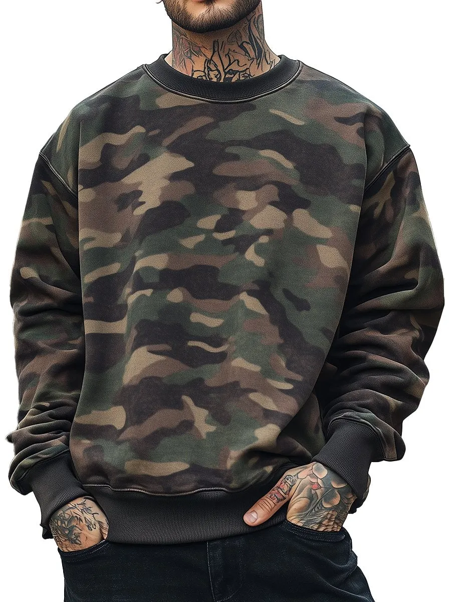 Vintage Camouflage Print Loose Sweatshirt