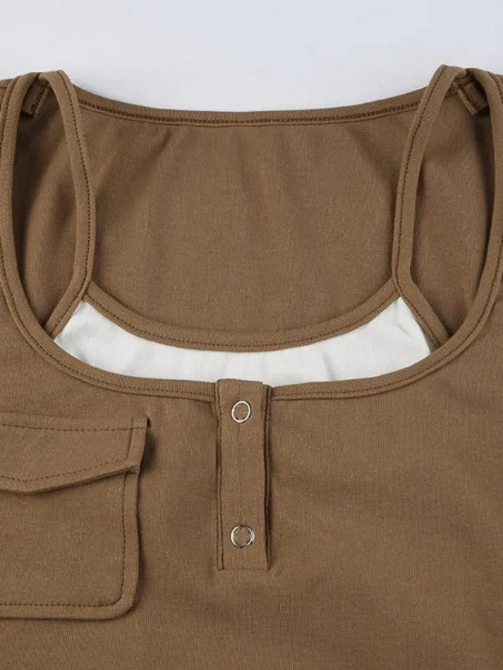 Vintage Contrast Fake Two Piece Cropped Long Sleeve Tee
