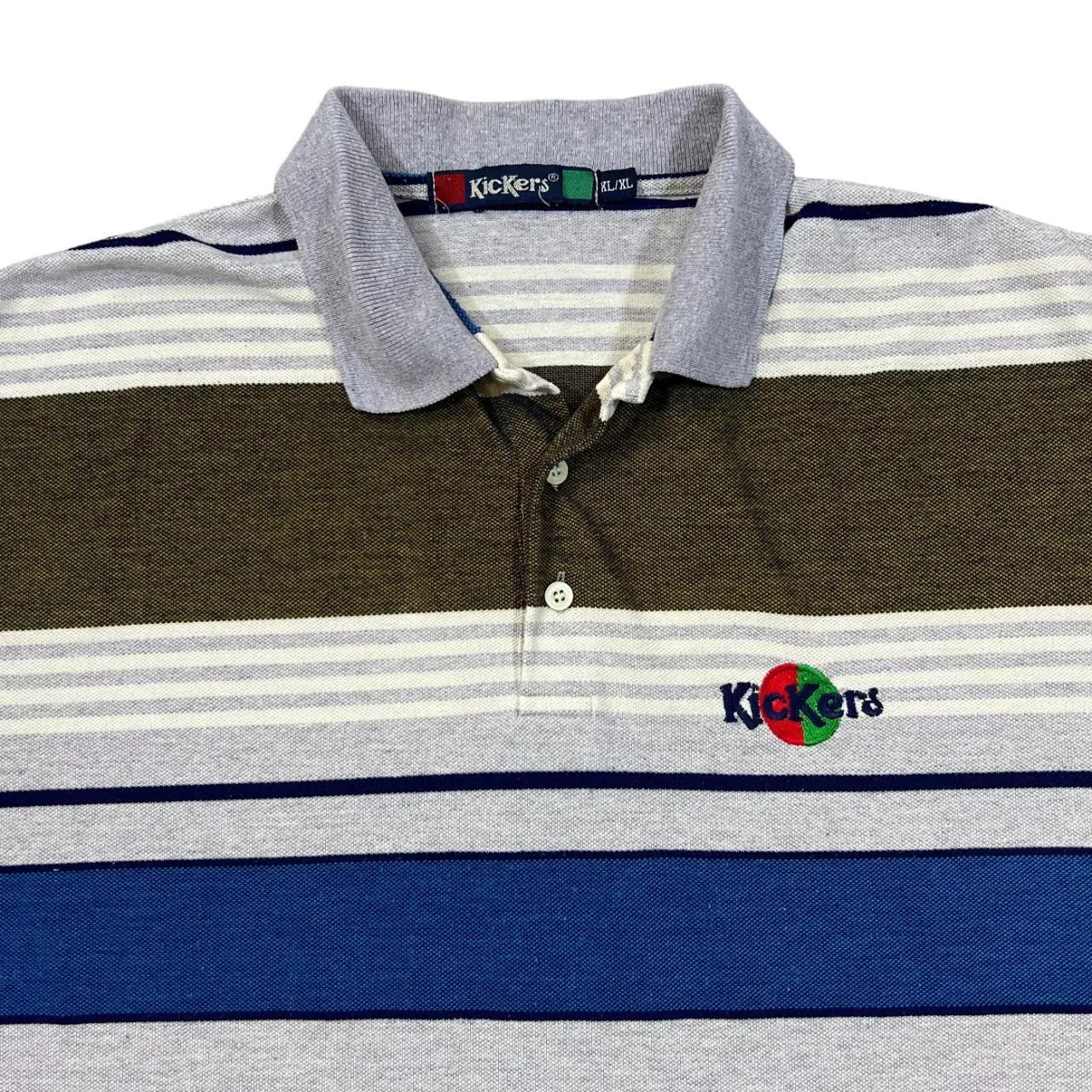 Vintage KICKERS Classic Multi Striped Embroidered Mini Logo Short Sleeve Polo Shirt