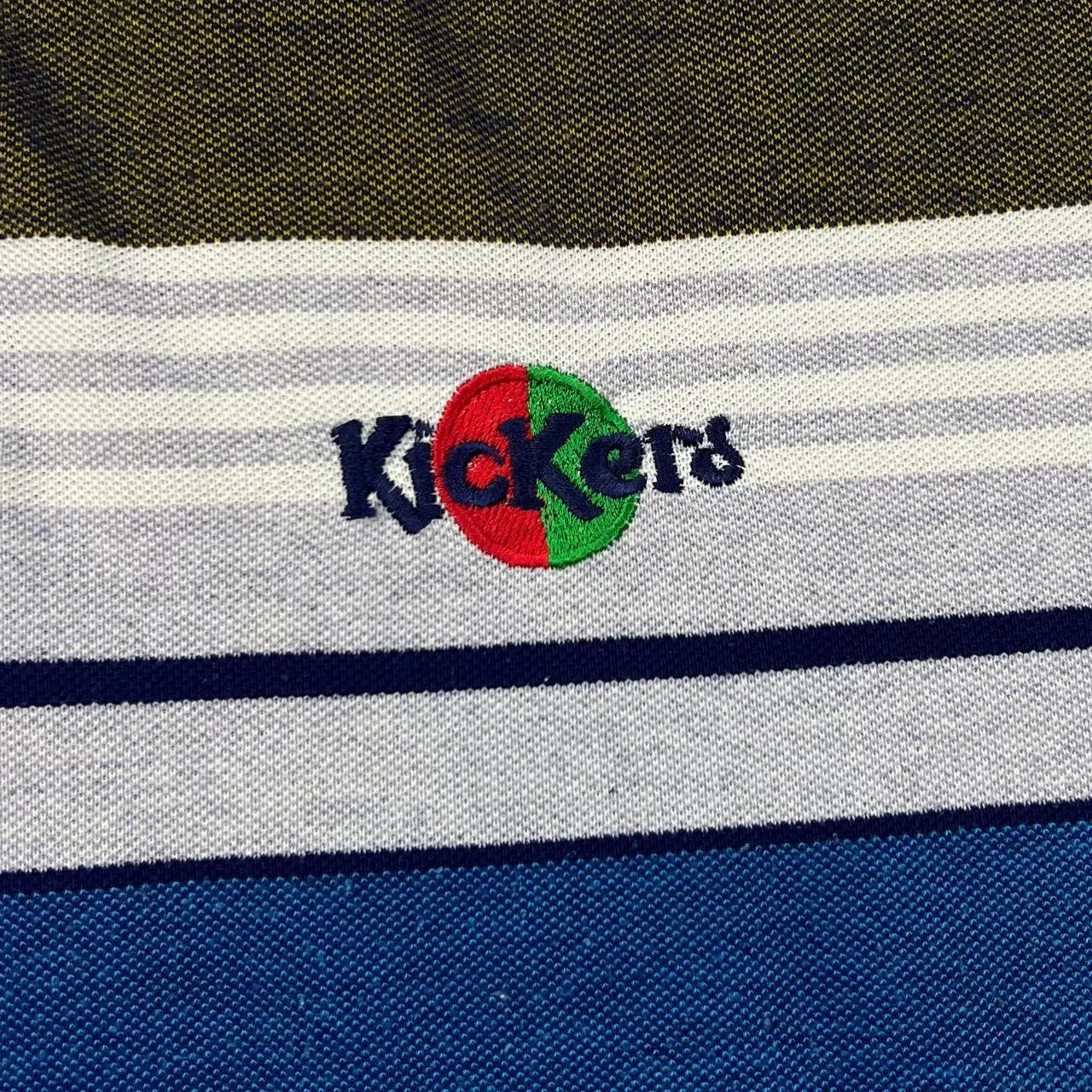 Vintage KICKERS Classic Multi Striped Embroidered Mini Logo Short Sleeve Polo Shirt