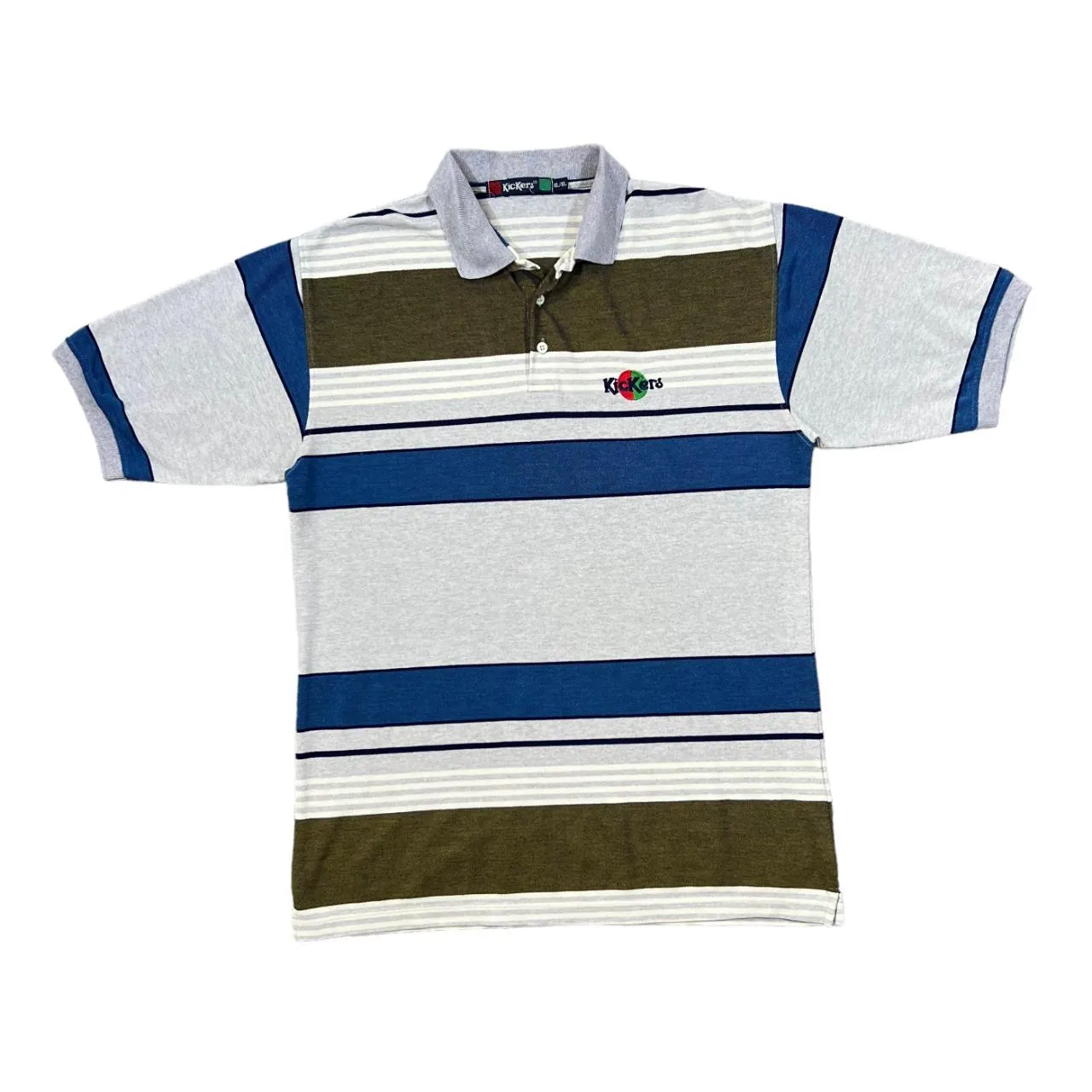 Vintage KICKERS Classic Multi Striped Embroidered Mini Logo Short Sleeve Polo Shirt