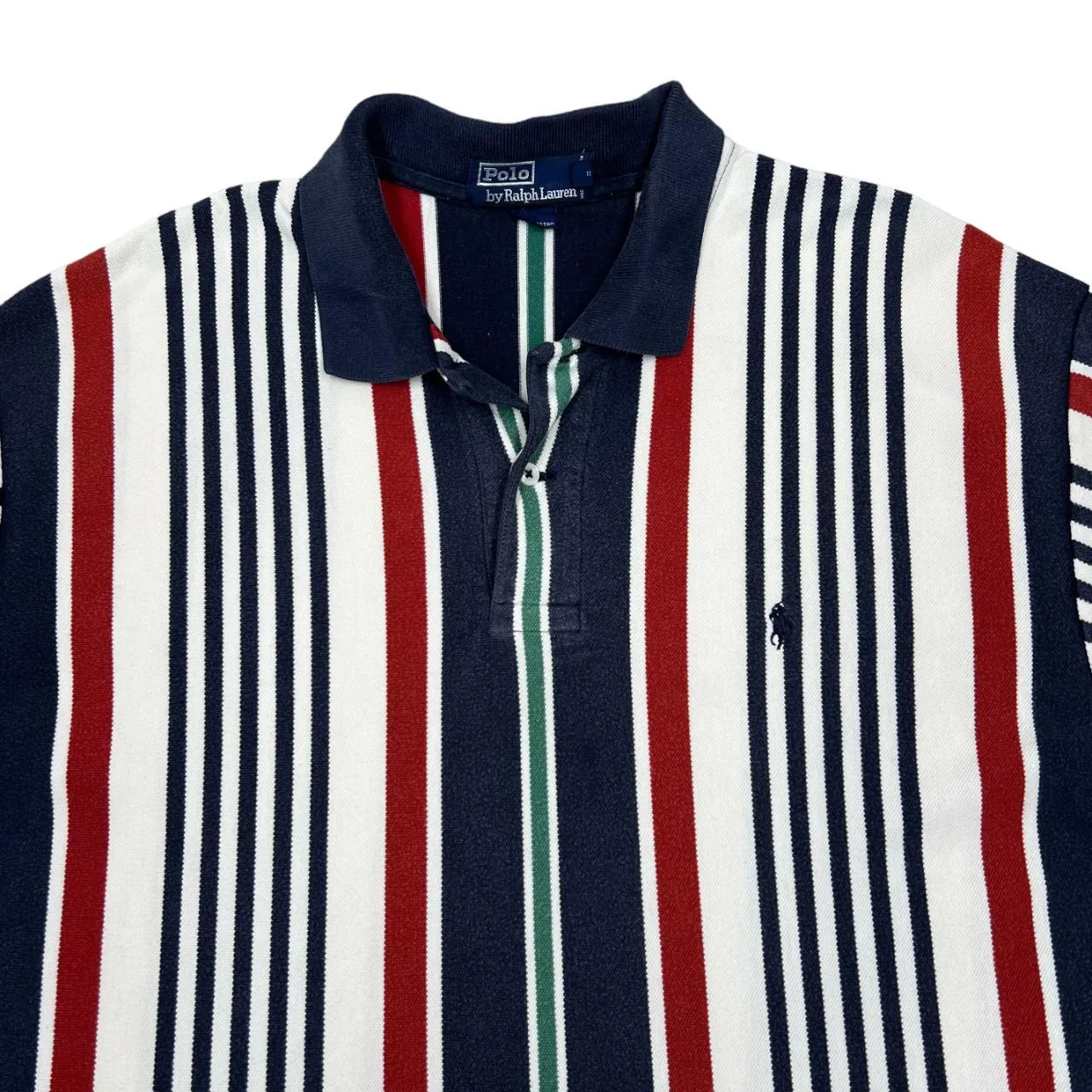 Vintage POLO RALPH LAUREN Multi Striped Embroidered Mini Logo Short Sleeve Polo Shirt