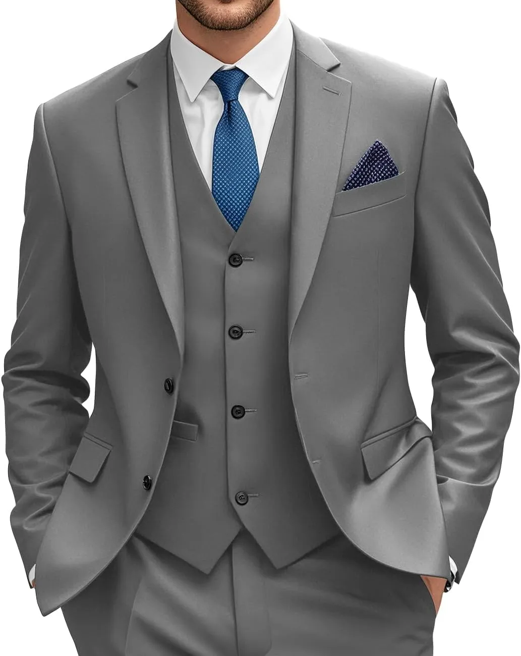 Wangyue Mens Suit 3 Piece Slim Fit Suit Wedding Prom Tuxedo Formal Business Suits Blazer Vest Pants Set