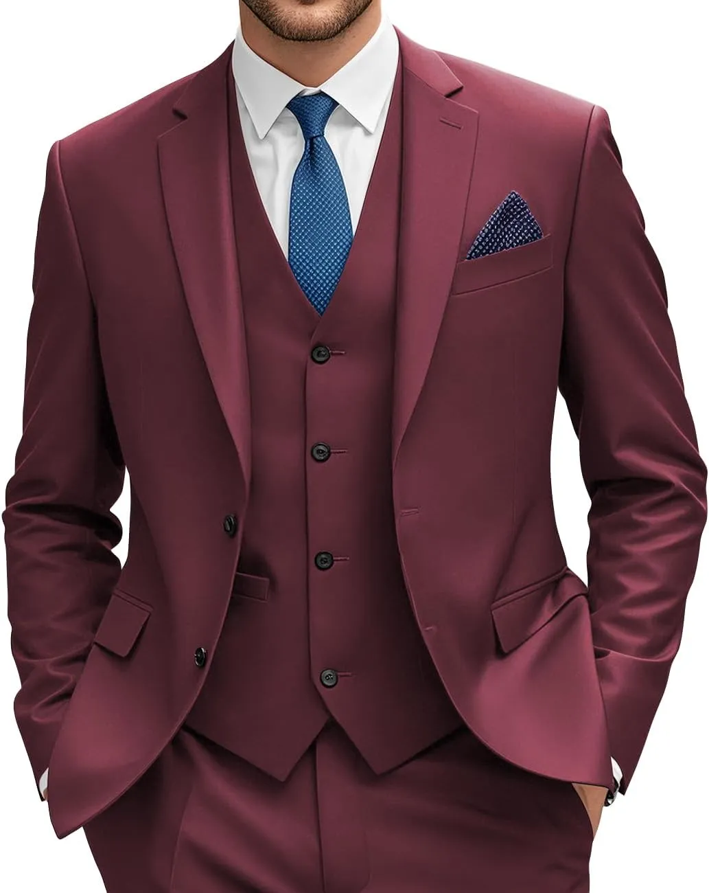 Wangyue Mens Suit 3 Piece Slim Fit Suit Wedding Prom Tuxedo Formal Business Suits Blazer Vest Pants Set
