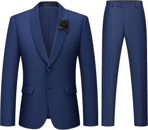 WEEN CHARM Men's 2 Piece Suit Two Button Blazer Jacket Pants Set Slim Fit Formal Wedding Business Suit Elegant Tuxedo Suit