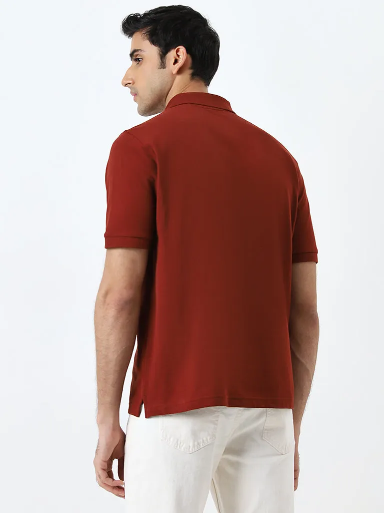 WES Casuals Rust Slim-Fit Cotton Blend Polo T-Shirt