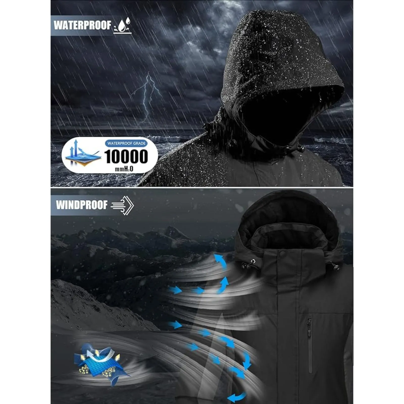 WHALE Men's Waterproof Warm Fleece Lined Ski Jacket