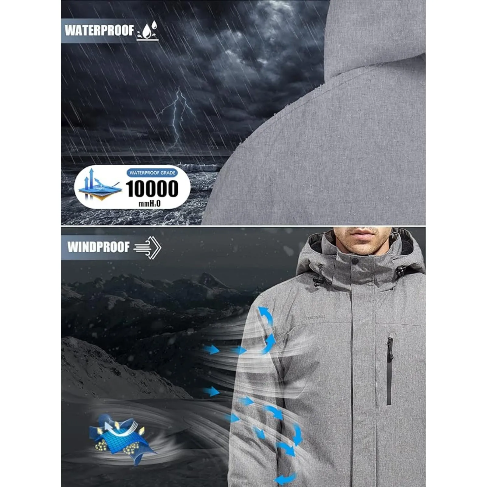WHALE Men's Waterproof Warm Fleece Lined Ski Jacket