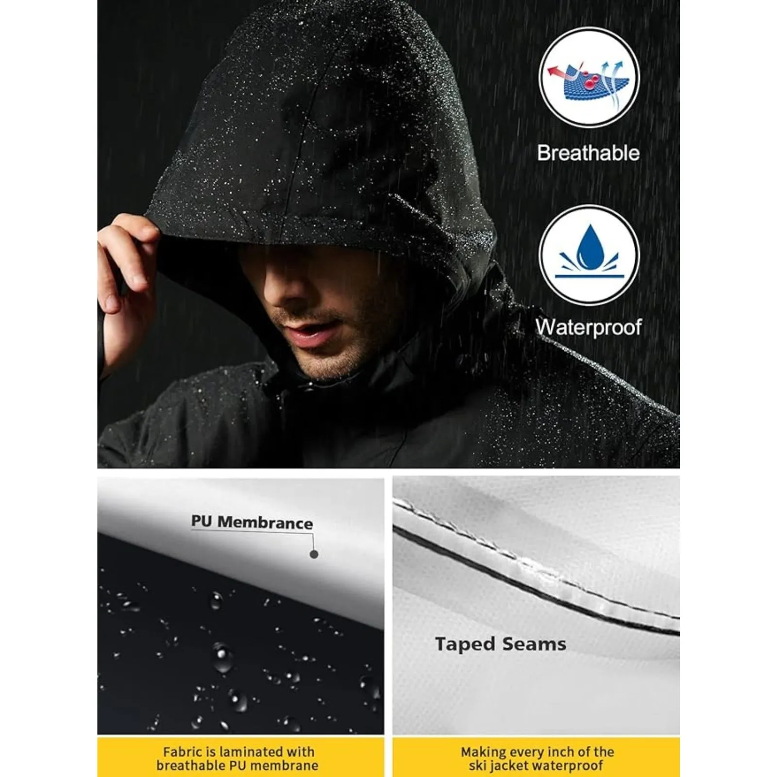 WHALE Men's Waterproof Warm Fleece Lined Ski Jacket