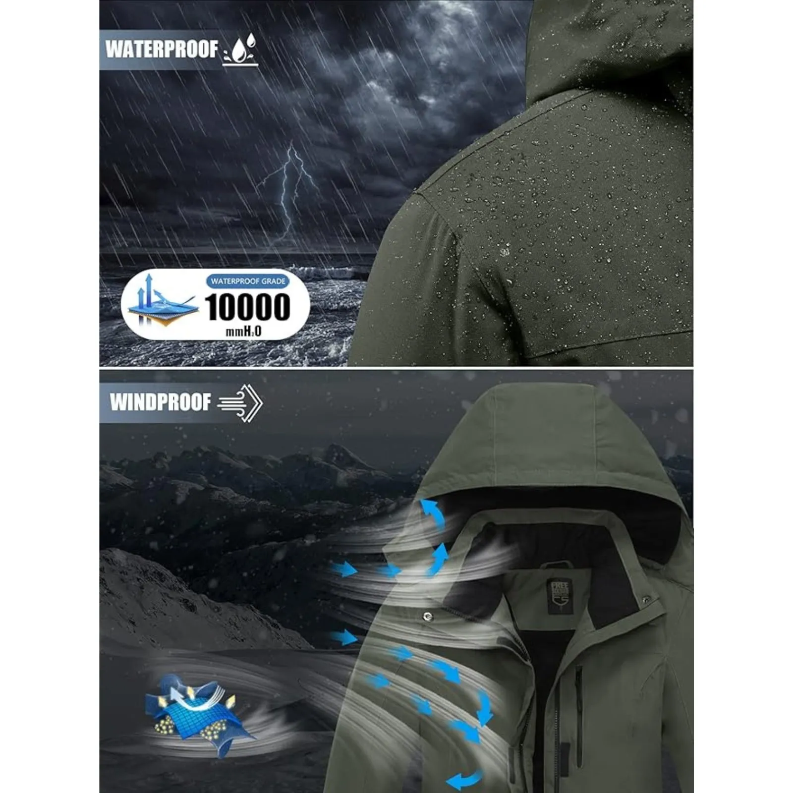WHALE Men's Waterproof Warm Fleece Lined Ski Jacket