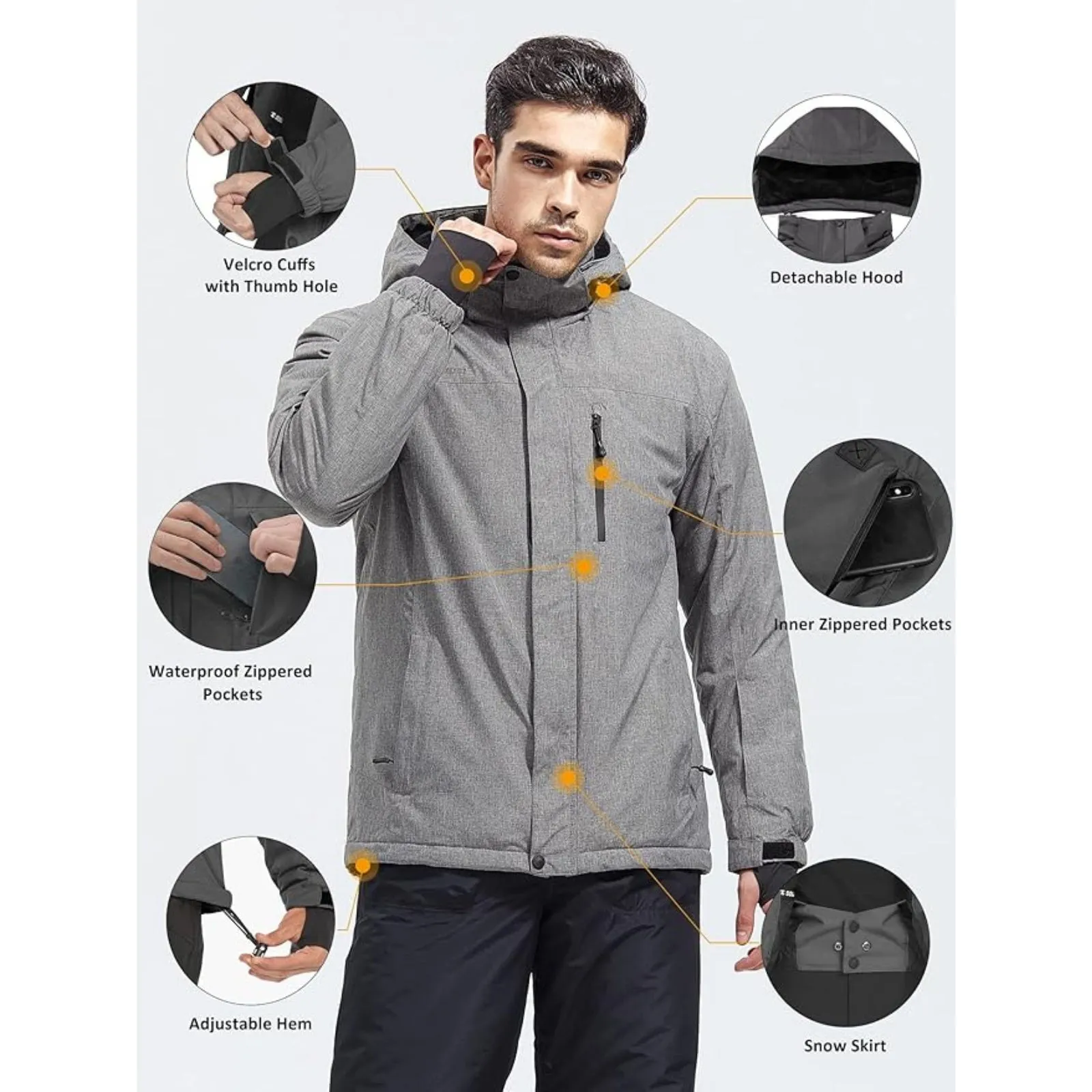 WHALE Men's Waterproof Warm Fleece Lined Ski Jacket