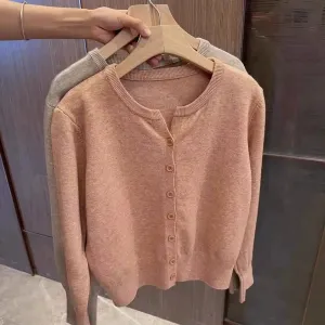 WhisperSoft K-Style Cashmere Knit Cardigan – Loose Round-Neck Sweater for Spring & Autumn Elegance