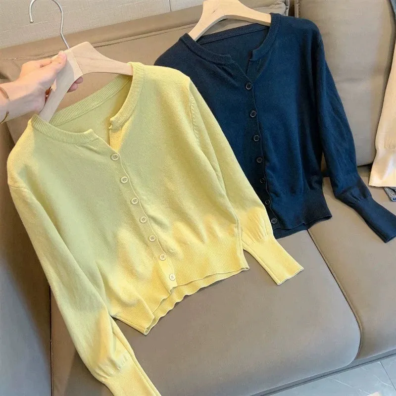 WhisperSoft K-Style Cashmere Knit Cardigan – Loose Round-Neck Sweater for Spring & Autumn Elegance