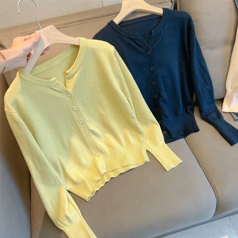 WhisperSoft K-Style Cashmere Knit Cardigan – Loose Round-Neck Sweater for Spring & Autumn Elegance