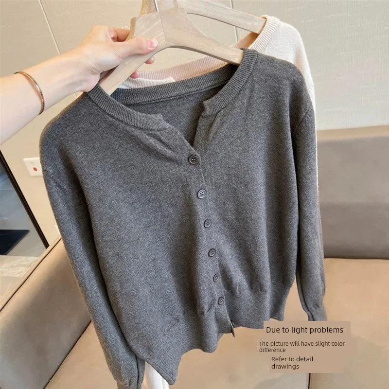 WhisperSoft K-Style Cashmere Knit Cardigan – Loose Round-Neck Sweater for Spring & Autumn Elegance