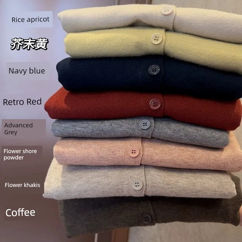 WhisperSoft K-Style Cashmere Knit Cardigan – Loose Round-Neck Sweater for Spring & Autumn Elegance