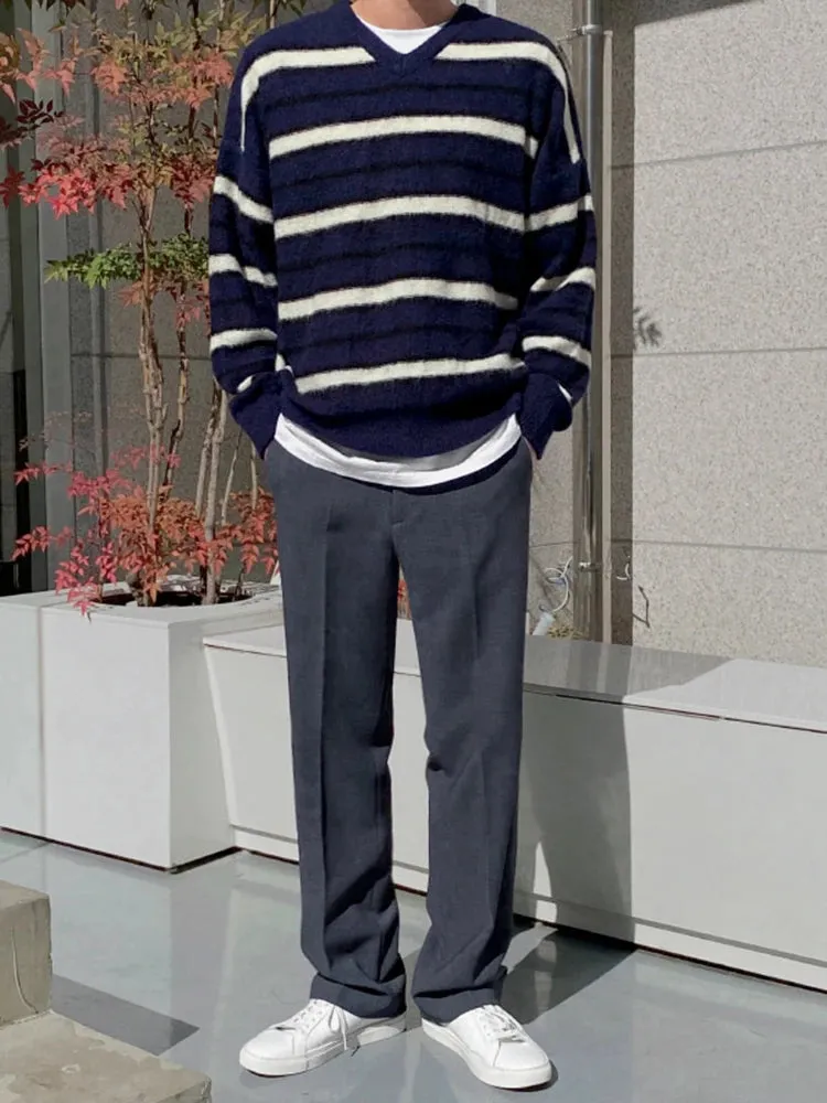 WIAOFELLAS  -  Autumn/Winter Men's Sweater Pullover Round Neck Long Sleeve Knitted Loose Korean Edition Versatile Knitwear Leisure C73