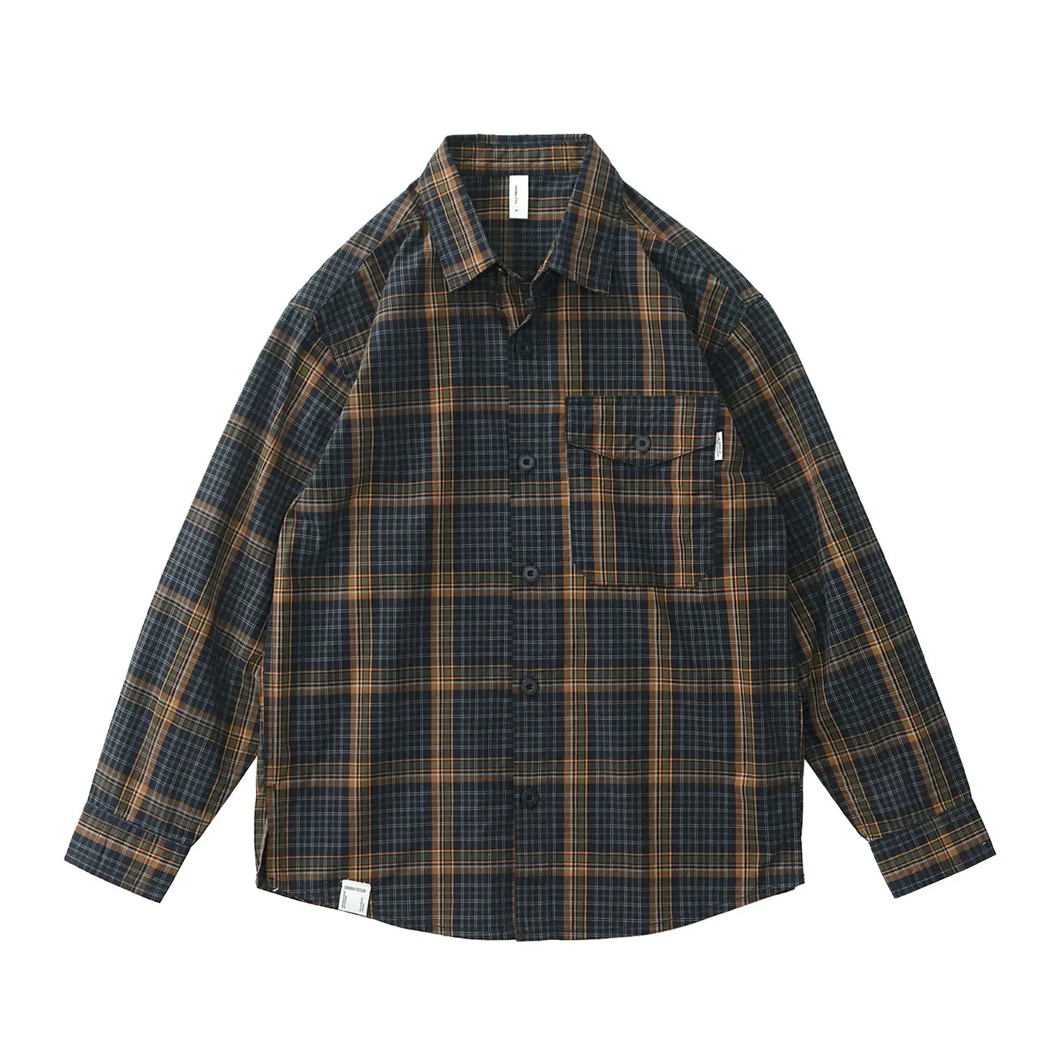 Wiaofellas  -  Men Cotton Washed Plaid Shirt Retro Style American Workwear Logger Long Sleeve Cargo Shirt Jacket With Chest Pocket