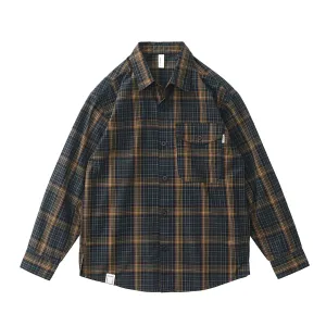 Wiaofellas  -  Men Cotton Washed Plaid Shirt Retro Style American Workwear Logger Long Sleeve Cargo Shirt Jacket With Chest Pocket