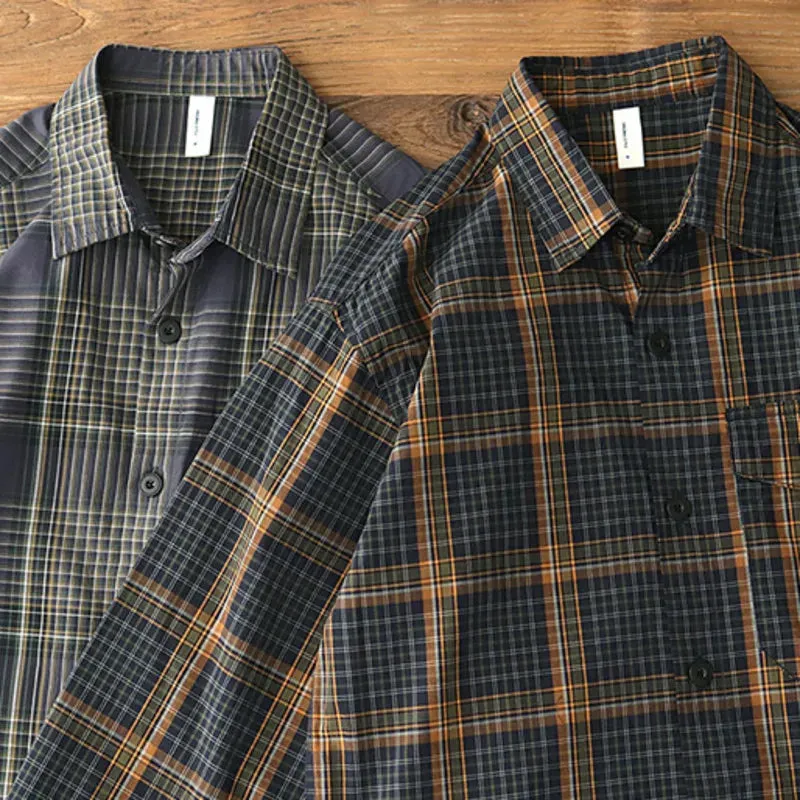 Wiaofellas  -  Men Cotton Washed Plaid Shirt Retro Style American Workwear Logger Long Sleeve Cargo Shirt Jacket With Chest Pocket