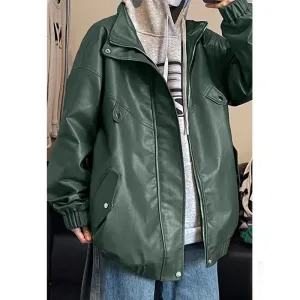 Wiaofellas  -  Men's Vintage Leather Jacket Casual Solid Color Motorcycle Windproof Jackets High Street Motorcycle Autumn Spring Pu Outwear New