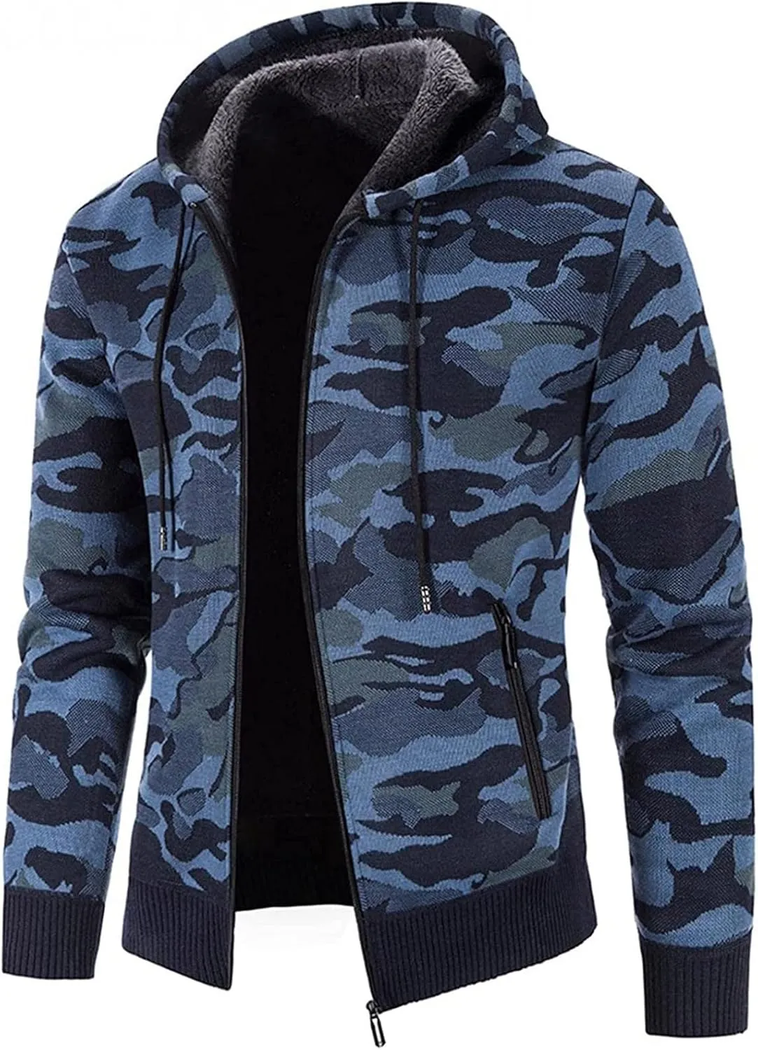 Winter Coats for Men Cotton Jacket Slim Fit Jacket Fashion Long Sleeve Warm Camouflage Printed Hooded Jacket Top