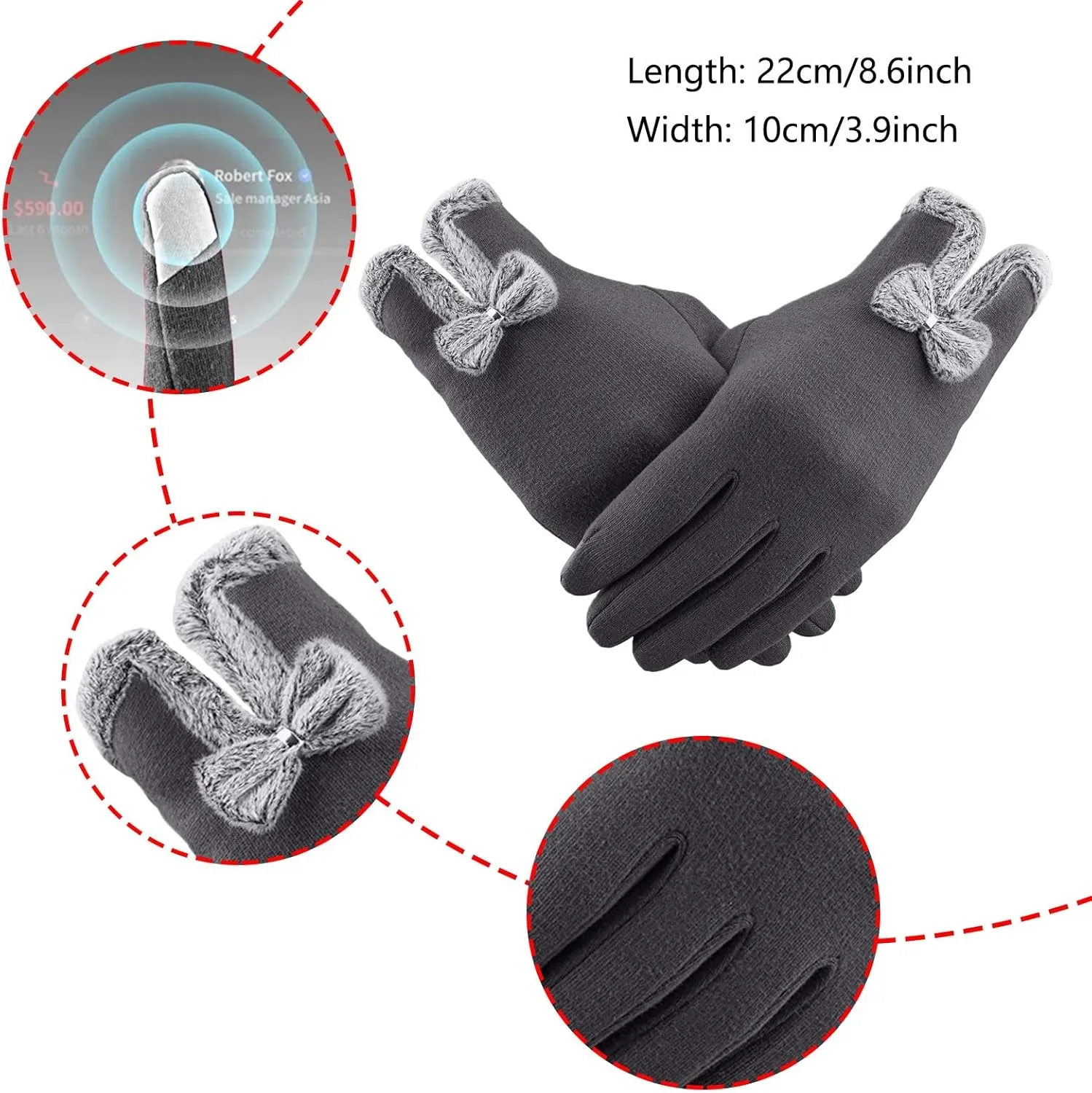 Winter Gloves for Women Warm Suede Touchscreen Texting Gloves Thermal Cold Weather Gloves Elastic Mittens for Driving