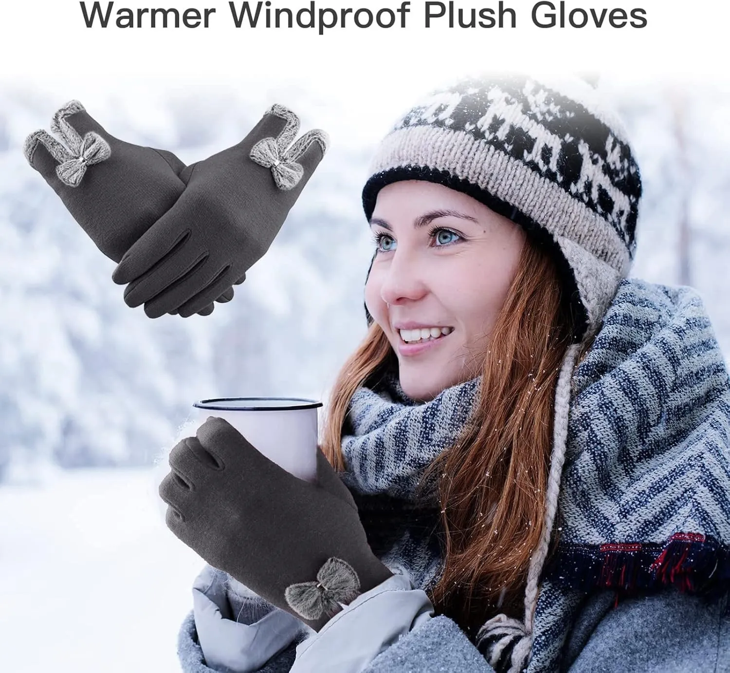 Winter Gloves for Women Warm Suede Touchscreen Texting Gloves Thermal Cold Weather Gloves Elastic Mittens for Driving