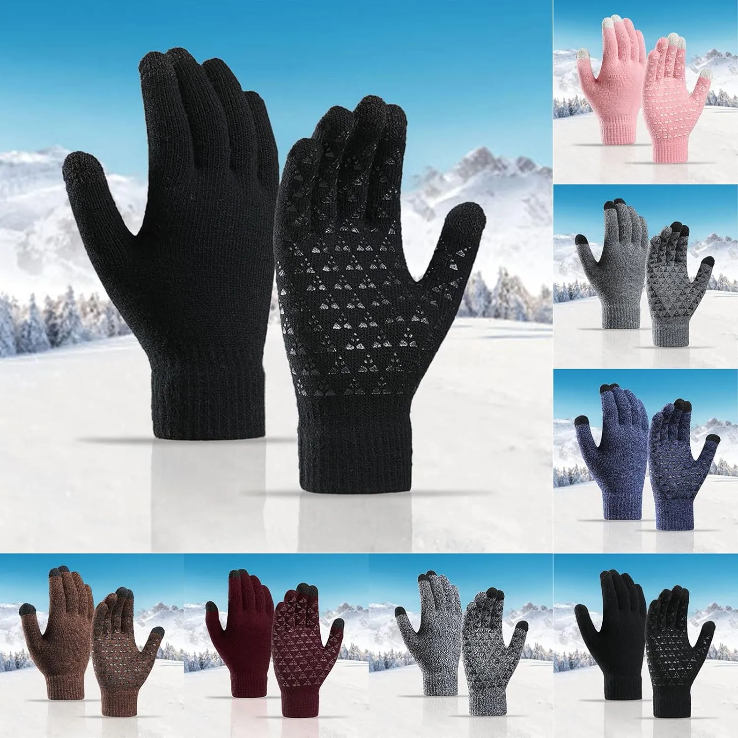 Winter Gloves Men,Full Fingers Touch Screen Thermal Knit Lining Cotton Gloves for Hiking Driving Kids Cold Weather