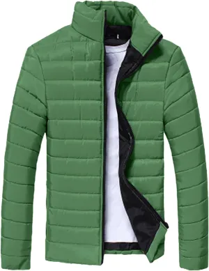 Winter Jacket for Men Casual Solid Color Stand Collar Chunky Jackets Long Sleeve Full Zip Lightweight Warm Coats