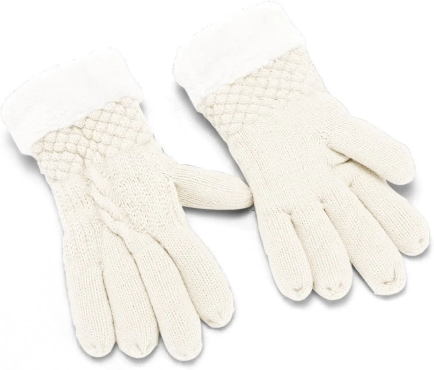 Winter Mesh Gloves Women'S Knitted Plus Velvet Thickened Autumn And Winter Warm Pattern Gloves (Adult Gloves Mittens Men (White, One Size)