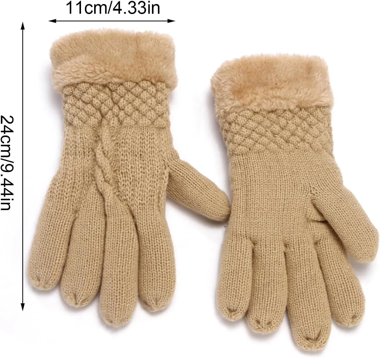 Winter Mesh Gloves Women'S Knitted Plus Velvet Thickened Autumn And Winter Warm Pattern Gloves (Adult Gloves Mittens Men (White, One Size)