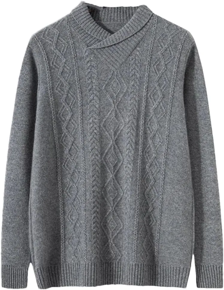 Wjnvfioo Men's V-Neck Loose Fitting and Thickened Knit Shirt Cashmere Sweater