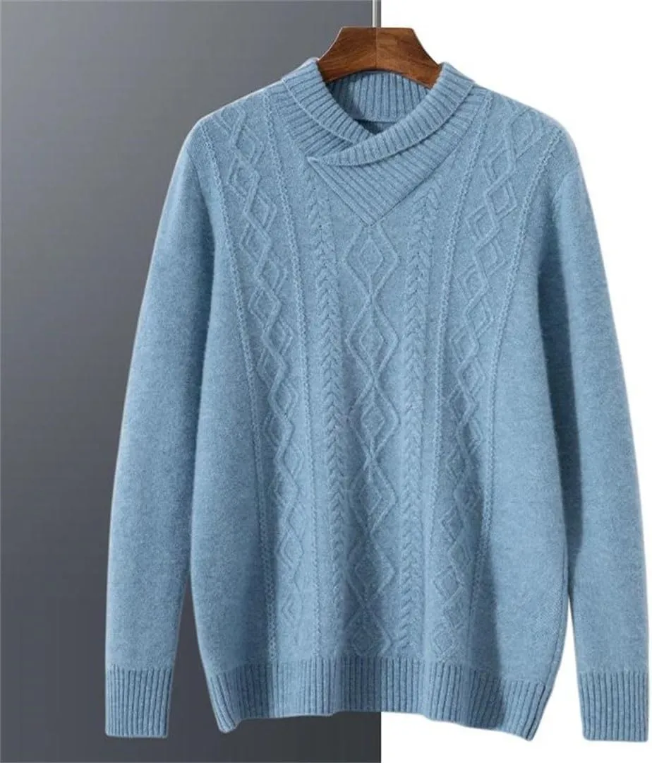 Wjnvfioo Men's V-Neck Loose Fitting and Thickened Knit Shirt Cashmere Sweater