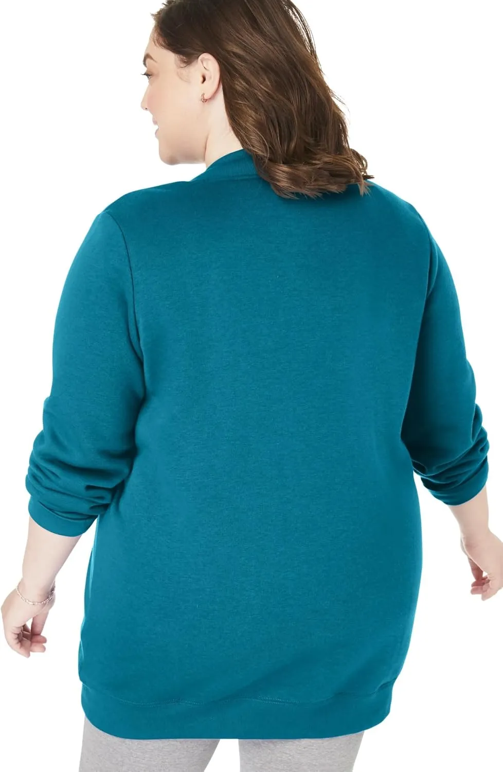 Woman Within Plus Size Fleece Baseball Jacket Long Oversized Fleece Coat