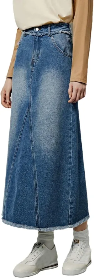 Women Denim Skirts Vintage Fashion Casual Long Streetwear Casual Skirt