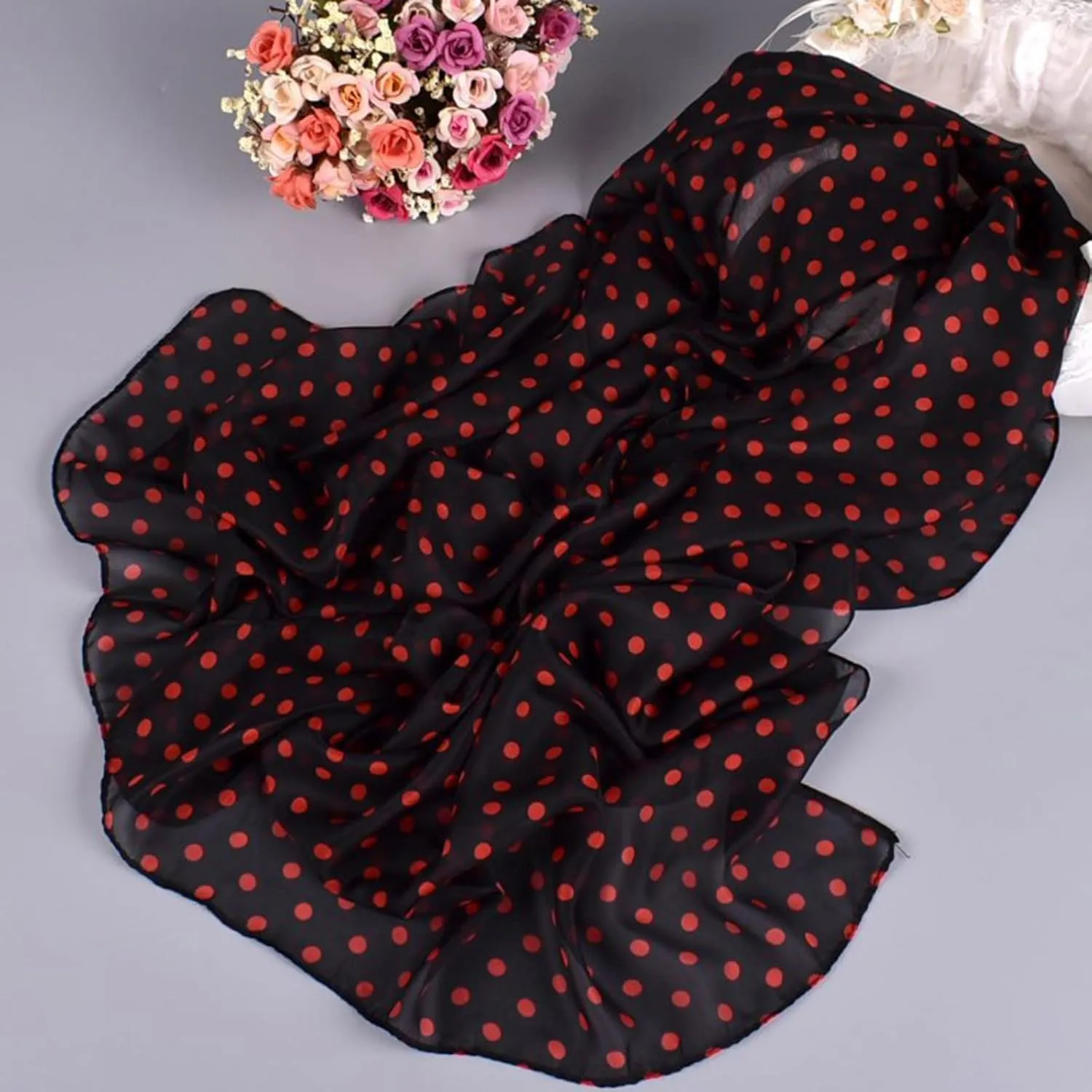 Women Lightweight Silk Scarves Lightweight Silk Floral Print Pattern Scarf Fashion Long Thin Scarf Shawl