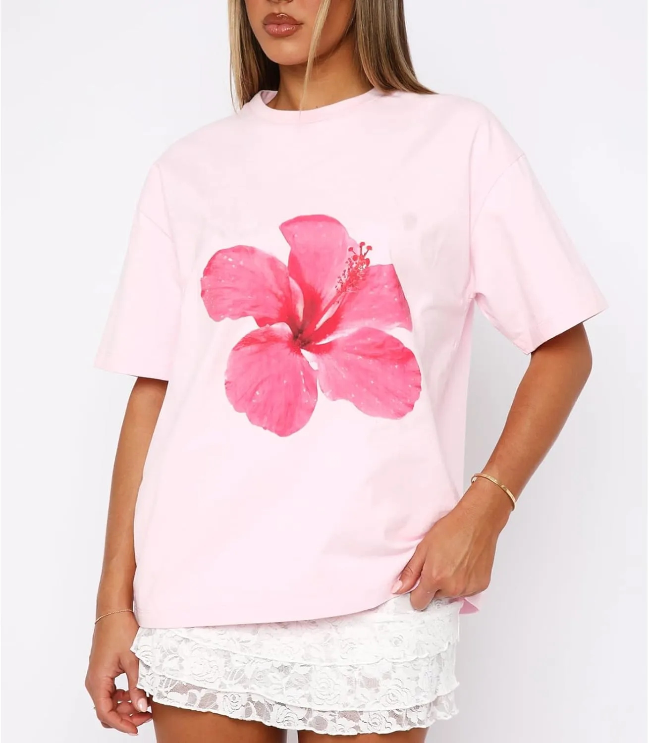 Women Oversized Graphic T Shirt Y2k Short Sleeve Crew Neck Drop Shoulder Loose Fit Tees Summer Preppy Aesthetic Baggy Top