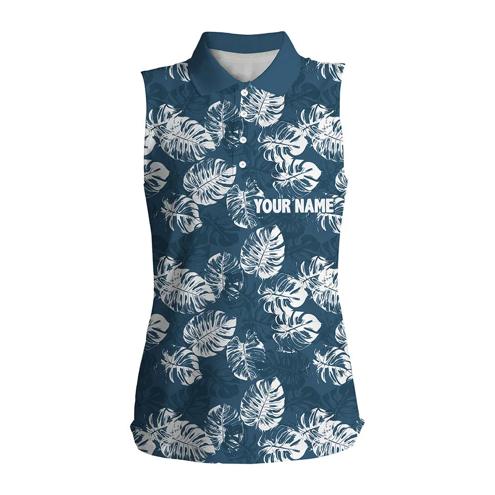 Women Sleeveless Golf Polo Shirt Custom Tropical Hibiscus Pattern Golf Wear For Ladies