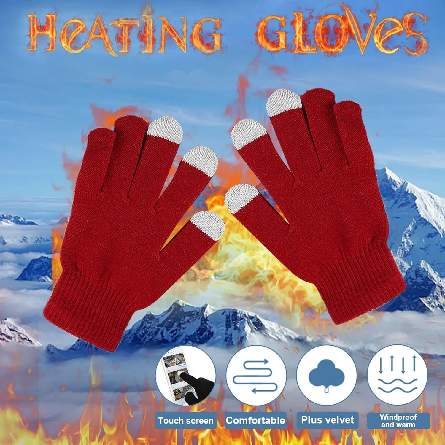 Women Winter Warm Touch Screen Gloves Cable Knitted Elastic Windproof Touchscreen Texting Mittens for Cold Weather