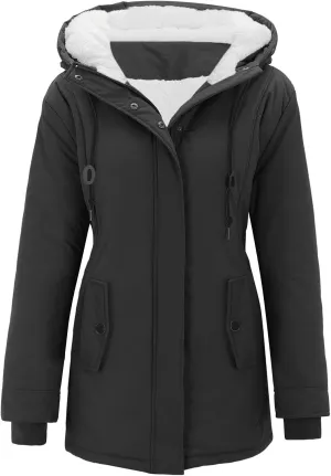 Womens 2024 Plus Size Winter Drawstring Overcoat Long Sleeve with Hood Pockets Outwear Comfort Warm Soft Jacket Coat