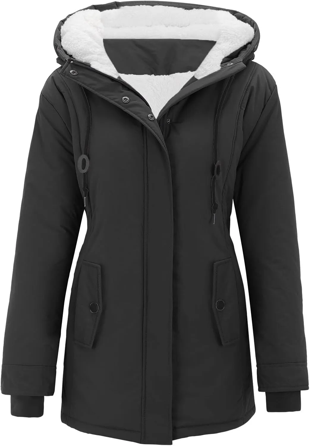 Womens 2024 Plus Size Winter Drawstring Overcoat Long Sleeve with Hood Pockets Outwear Comfort Warm Soft Jacket Coat