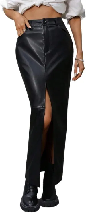Women's 2025 Casual Maxi Long Skirts Casual Sexy Slit Skirt