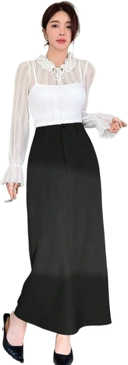Women's 2025 Casual Maxi Long Skirts Casual Slit Straight Skirt
