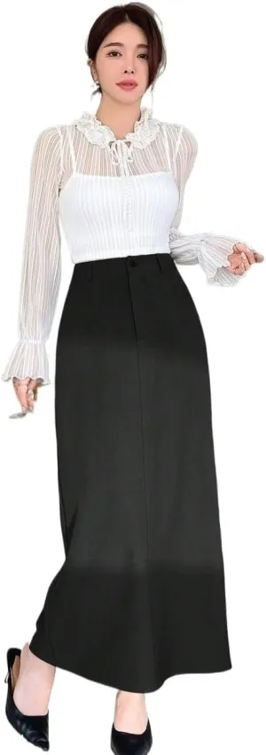 Women's 2025 Casual Maxi Long Skirts Casual Slit Straight Skirt