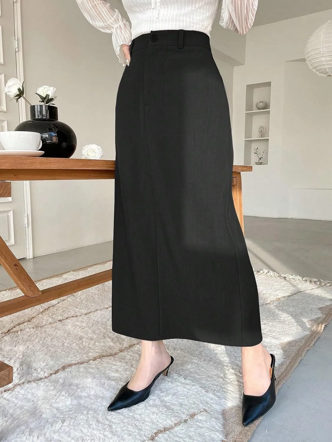 Women's 2025 Casual Maxi Long Skirts Casual Slit Straight Skirt
