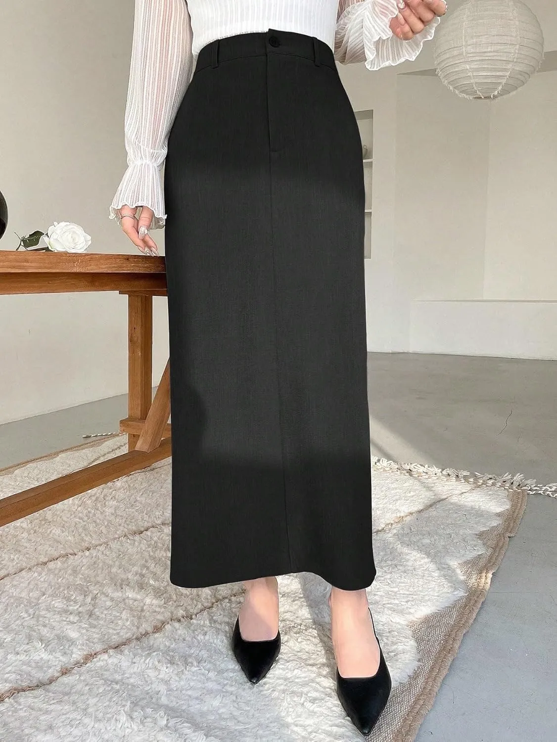 Women's 2025 Casual Maxi Long Skirts Casual Slit Straight Skirt